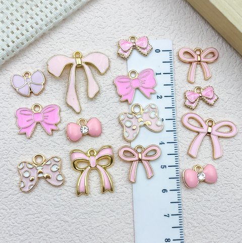 20PCS Pink Bow Charms Set – 10 Styles (2 Each)