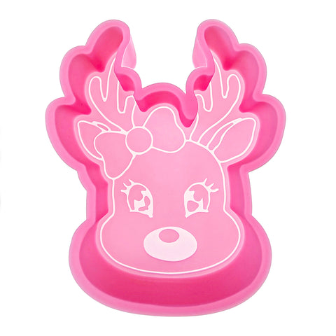 MJ-543 Christmas Reindeer with Bow Silicone Freshie Mold