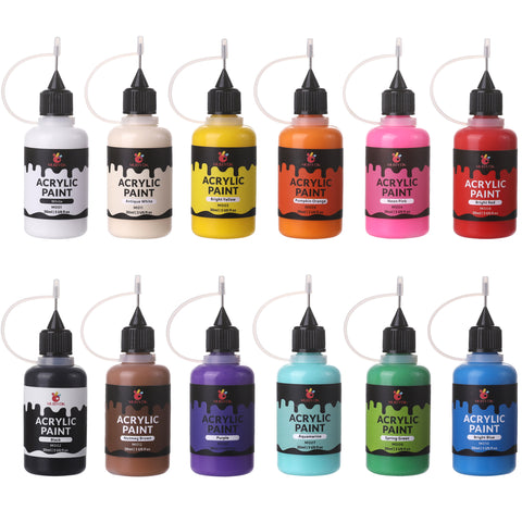 Matte Acrylic Paint Set with Precision Tip – 1oz Bottles (12-Pack)