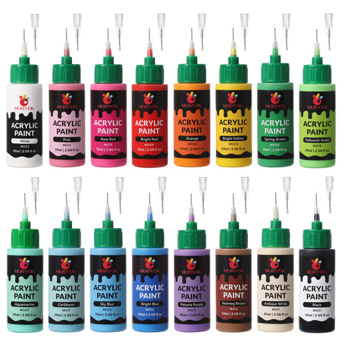 MUBYOK 2oz Matte Acrylic Paint Set – Precision Tip Bottles for Freshies & DIY Crafts (16-Pack)