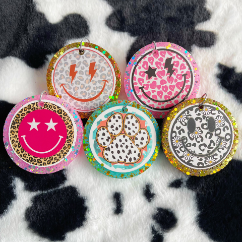 3inch 5pcs Smile Face Round Card Car Freshies--Free Shipping
