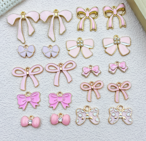 20PCS Pink Bow Charms Set – 10 Styles (2 Each)