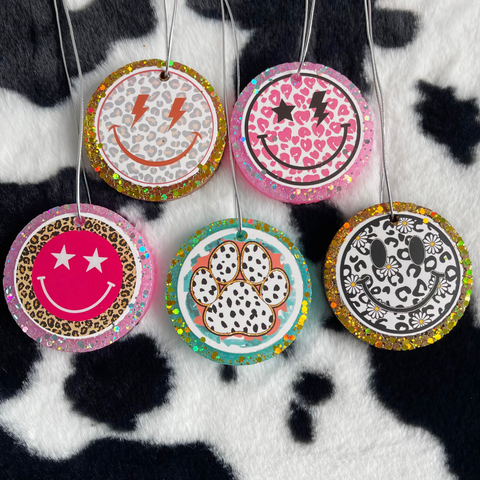 3inch 5pcs Smile Face Round Card Car Freshies--Free Shipping