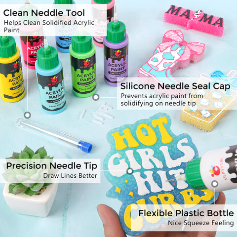 MUBYOK 2oz Matte Acrylic Paint Set – Precision Tip Bottles for Freshies & DIY Crafts (16-Pack)