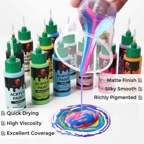 MUBYOK 2oz Matte Acrylic Paint Set – Precision Tip Bottles for Freshies & DIY Crafts (16-Pack)