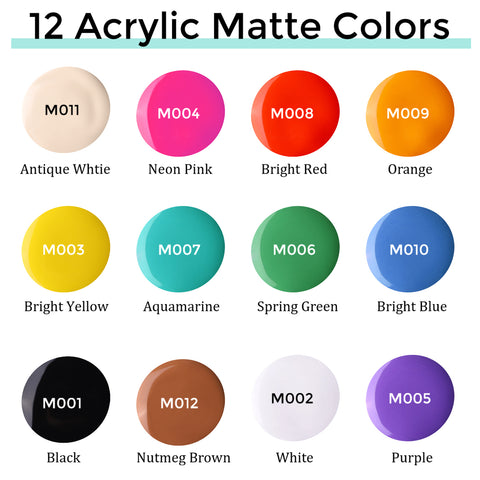 Matte Acrylic Paint Set with Precision Tip – 1oz Bottles (12-Pack)