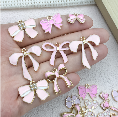 20PCS Pink Bow Charms Set – 10 Styles (2 Each)