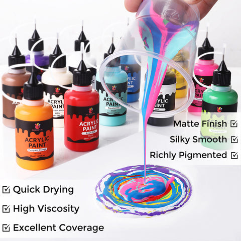 Matte Acrylic Paint Set with Precision Tip – 1oz Bottles (12-Pack)
