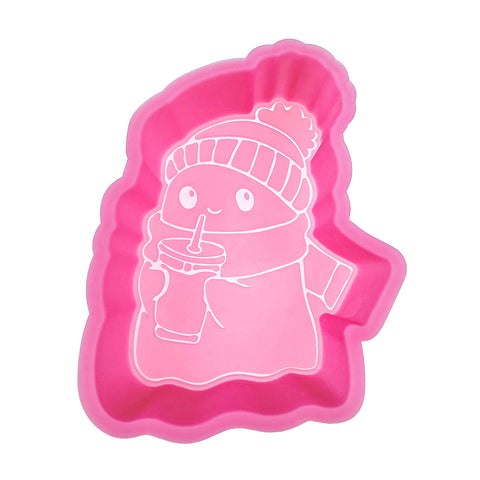 MJ-546 Christmas ghost with coffee Silicone Freshie Mold