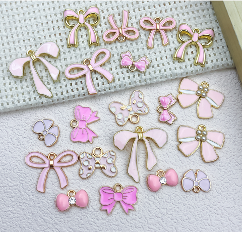 20PCS Pink Bow Charms Set – 10 Styles (2 Each)