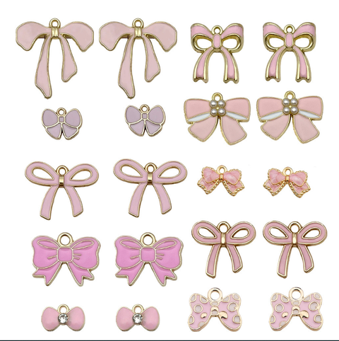 20PCS Pink Bow Charms Set – 10 Styles (2 Each)